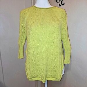 Anthropologie Sparrow 3/4 Sleeve Open Knit Sweater Yellow Size Med EUC